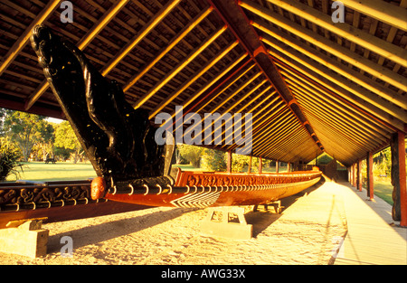 Detail der Waka das Kanu Haus Waitangi Northland Neuseeland Stockfoto