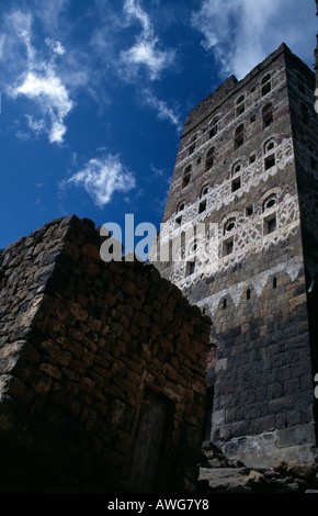 Häuser im Dorf Al Hajjarah, Jemen. Stockfoto