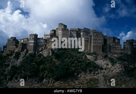 Das Mountain top Dorf von Al Hajjarah, Jemen. Stockfoto