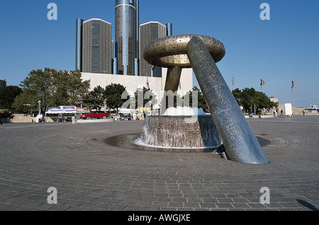 USA, Michigan, Detroit, Hart Plaza, Horace E. Dodge Brunnen, entworfen von Isamu Noguchi Stockfoto