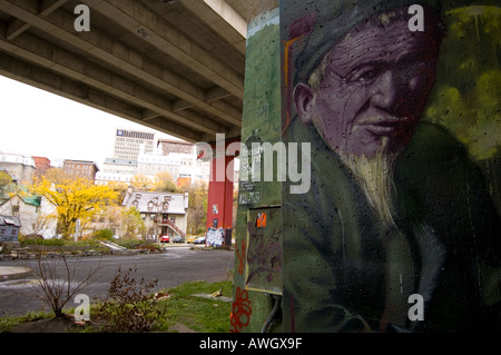 Graffiti unter einer Straßenüberführung in Quebec City Quebec Kanada Stockfoto