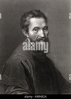 Michelangelo di Lodovico Buonarroti Simoni, 1475 - 1564. Italienischen Hochrenaissance Maler, Bildhauer, Architekt und Dichter. Stockfoto