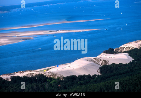 Luftaufnahme der Sanddüne, Düne von Pilat, Bassin d' Arcachon, Gironde, Frankreich Stockfoto