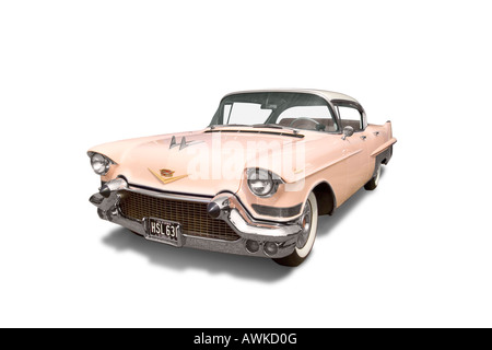 Retro-pink Cadillac auf einem reinen weißen Hintergrund. Stockfoto