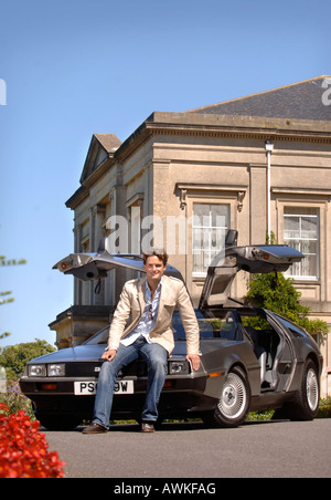 STEPHEN BOWMAN VON KLASSISCHEN POP-GRUPPE BLAKE MIT SEINEM DE LOREAN AUTO AUG 2007 Stockfoto