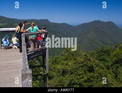 Parkranger betont Aspekte des Dorrigo National Park von der erhöhten Skyway an der Regenwald Center NSW Australia Stockfoto
