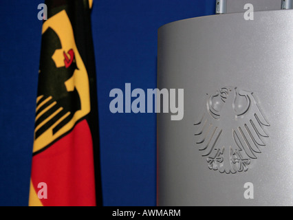 Podium und deutsche Flagge, Berlin, Deutschland, Europa Stockfoto