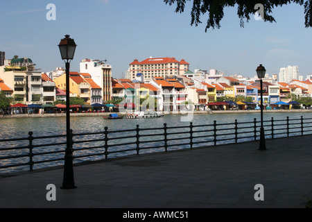 Blick über Singapur River Boat Quay Singapur Stockfoto