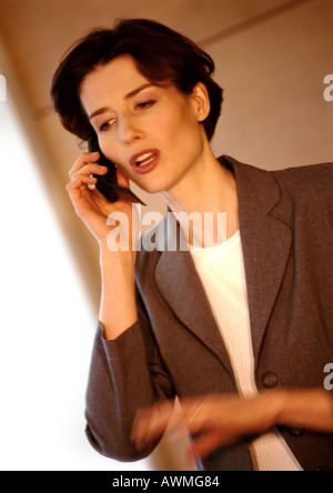 Geschäftsfrau Holding Handy, Porträt Stockfoto