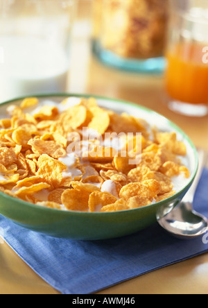 Schüssel mit Cornflakes, Nahaufnahme Stockfoto