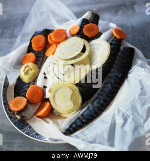 Makrele gebackener Vorbereitung, ungekocht Stockfoto