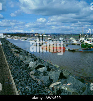 Stechginster Stein Felsbrocken verwendet für den Deich einer Marina Amble Marina, Tölt, Northumberland, England, UK. Stockfoto