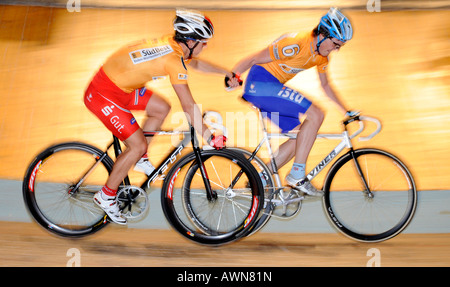 Sebastian FREY GER links und Christoph MESCHENMOSER GER direkt am Sixdays 2008 Stuttgart, Baden-Württemberg, Deutschland Stockfoto