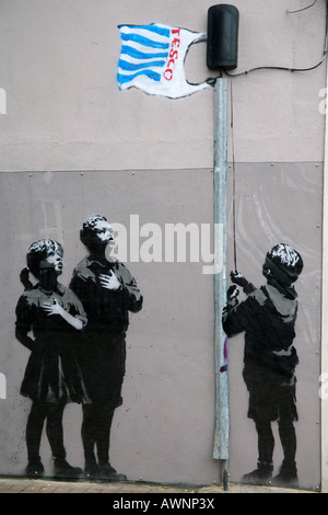 Banksy Kunst an Wand in London Straße Stockfoto