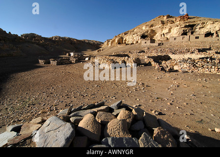 Wohnwagen-Unterkünfte in das alte Königreich Guge, Westtibet, Provinz Ngari, Tibet (China), Asien Stockfoto