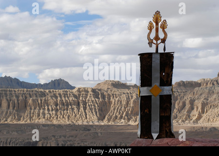 Sutley River Canyon von Tsaparang Festungsruinen, Zentrum des antiken Guge Königreich, Provinz Ngari, Westtibet betrachtet Stockfoto