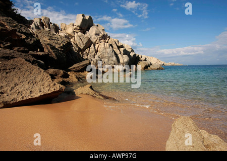 Fantasie-Strand mit seltsam aussehende Klippen von Capo Testa, Sardinien, Italien, Europa Stockfoto