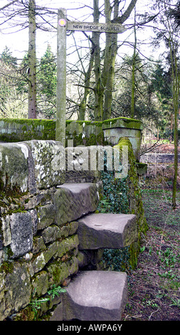 einen Stein Stil über eine Mauer auf dem Heritage Trail Froggatt, Derbyshire, England. Stockfoto