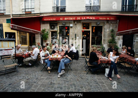 Bistrot de La Place du Marché Sainte-Catherine, Quartier Marais, Paris, Frankreich, Europa Stockfoto