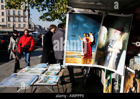 Antiquare, Verkauf von Büchern am Ufer der Seine in der Nähe von Notre-Dame in Paris, Frankreich, Europa Stockfoto