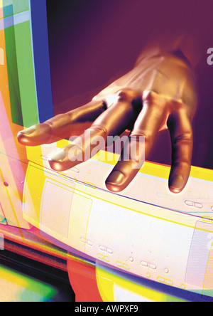 Hand aus Computer-Monitor, digital Composite. Stockfoto