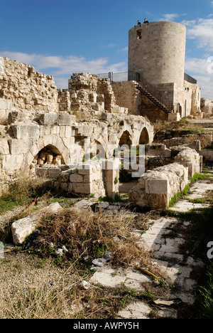 Historische Stadtmauer von der Zitadelle von Aleppo, Syrien Stockfoto