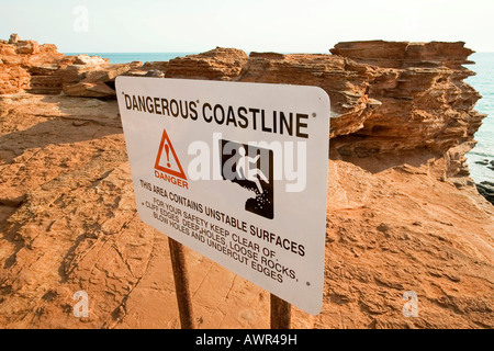 Warnzeichen (gefährlichen Küste), Gantheaume Point, Broome, Western Australia, WA, Australien Stockfoto