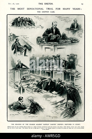 Studie von Dr. Crippen Sketches Old Bailey im Jahr 1910 Lord Chief Justice Lord Alverstone Vorsitz Stockfoto