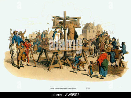 Der Pranger, 1805, eines das Kostüm Skizzen von Thomas Pyne, Strafe im Georgian London, freut sich der Mob Stockfoto
