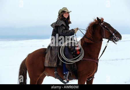 Cowgirl auf Pferd, Kanada Stockfoto