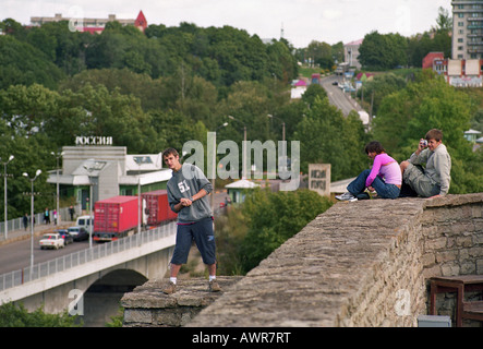 Estnisch-russischen Grenze, Narva, Estland Stockfoto