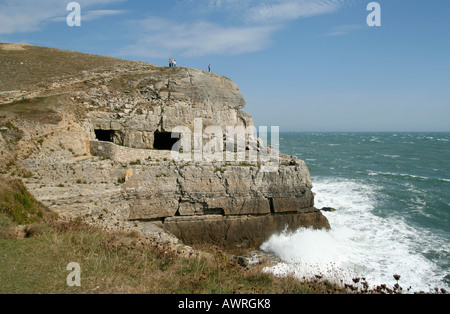 Tilly Laune Höhlen, Durlston, Isle of Purbeck, Dorset, Großbritannien Stockfoto