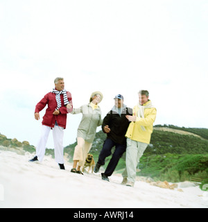 Ältere Gruppe von Freunden Arm in Arm am Strand, Porträt Stockfoto