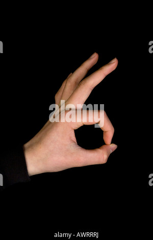 linke Hand ok Sign. Stockfoto