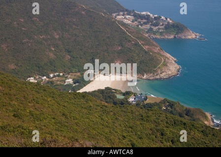 Dh Tai Long Wan BIG WAVE BAY HONG KONG Küste Shek O Country Park Blick von Drachen zurück Fußweg Küste Strand Stockfoto