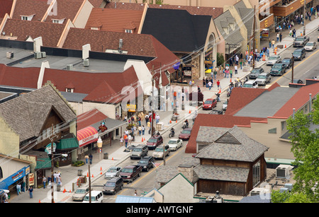 Luftaufnahme der belebten Straße in Gatlinburg, Tennessee Stockfoto