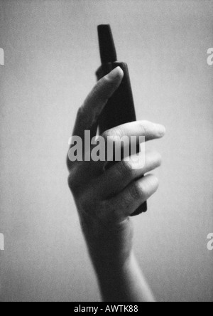 Handy Hand Holding, Nahaufnahme, b&w Stockfoto