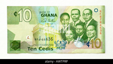 Ghana 10 Cedi-Banknote Stockfoto