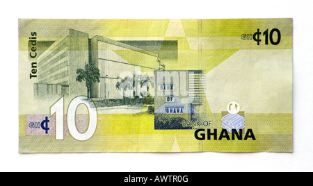 Ghana 10 Cedi-Banknote Stockfoto