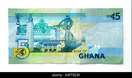 Ghana 5 fünf Cedi Banknote Stockfoto