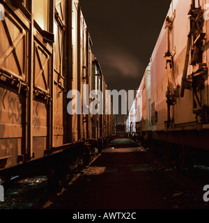 Güterzüge in der Nacht, Nahaufnahme Stockfoto