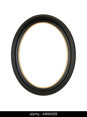 Bild Rahmen Oval Runde in schwarzem satin finish, gold Faltmarkierungen, isoliert auf weißem Hintergrund Stockfoto