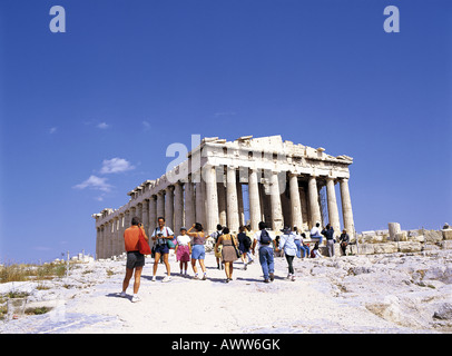 Touristen auf dem Parthenon, Athen, Griechenland Stockfoto