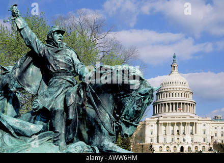 Ulysses S Grant Memorial Kavallerie und Capitol Building in Washington DC an der National Mall. USA Stockfoto