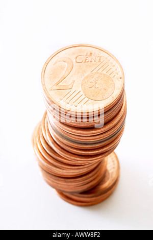 Zwei-Cent-Münzen gestapelt Stockfoto