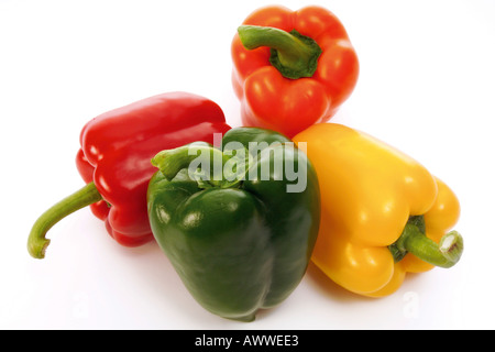 Rote, grüne und gelbe Paprika, close-up Stockfoto