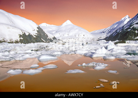 Globale Erwärmung Ansicht von Portage Glacier und Portage Lake verändert Digital, wie gesehen von Seward Highway, Alaska Stockfoto