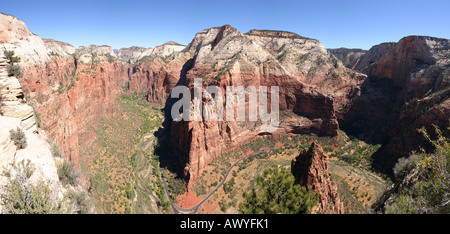 Panorama des Zion National Park, von der Spitze von Angels Landing, Utah, USA. Stockfoto