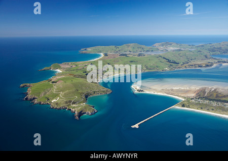 Taiaroa Head Otago Halbinsel Otago Hafeneinfahrt und Aramoana Dunedin Neuseeland Südinsel Antenne Stockfoto