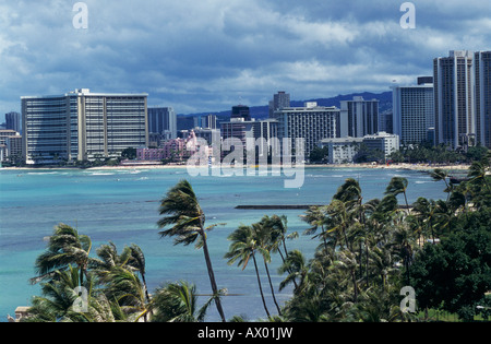 Skyline von Honolulu Hawaii USA August 1996 Stockfoto